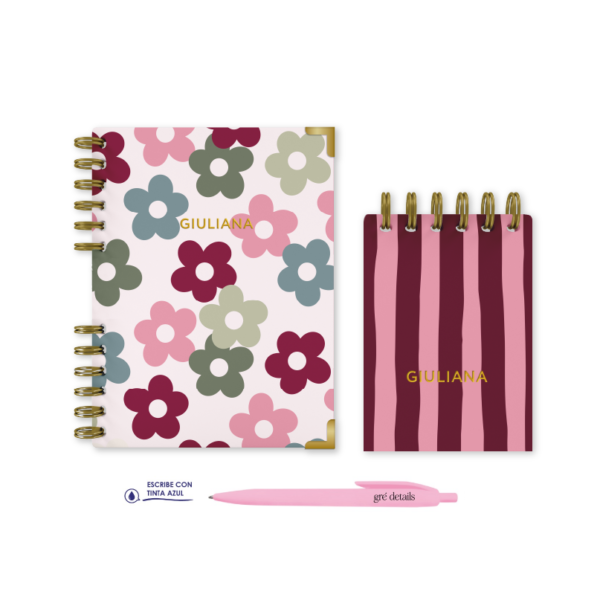 CUADERNO A5 FLOREHADO + LIBRETA RAYHADA